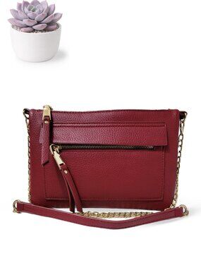 Madison West Red Pebbled Faux Leather Crossbody Purse with Chain Strap